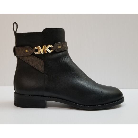 MICHAEL KORS Stark Bootie Black Leather Combat Boot Womens Size 7 - Picture 1 of 16